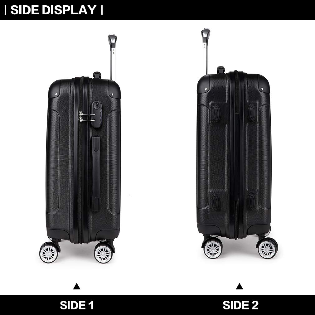 KONO 20"/24"/28" Viaggio Rigida e Leggerain ABS con 4 Ruote Rotanti Bagagli Alla Moda per Vacanze di Lavoro (Nero, M-65 cm)