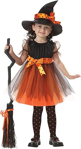 JIFRE Cute Children Halloween Orange Witch Costume for Girls, Toddler Infant Baby Halloween Costume Outfit Cosplay