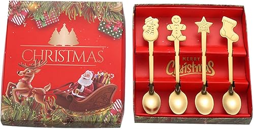 Miniatura 1 de Juego de 4 cucharas de café de acero inoxidable con temática navideña, cucharas de café, cucharas de postre de acero inoxidable