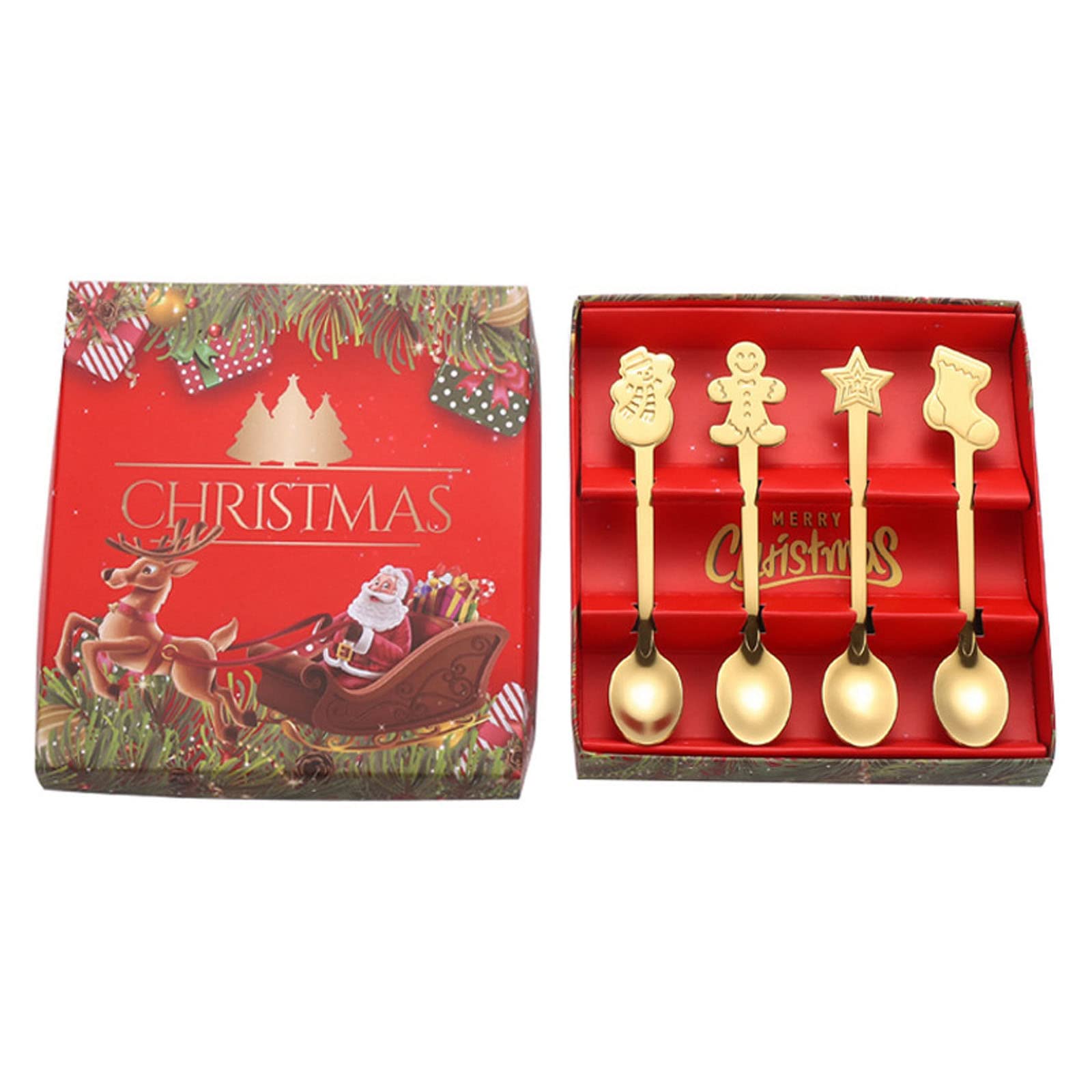 Set Of 4 Stainless Steel Tableware Coffee Spoons Christmas Themed Stainless Steel Coffee Spoons Dessert Spoons