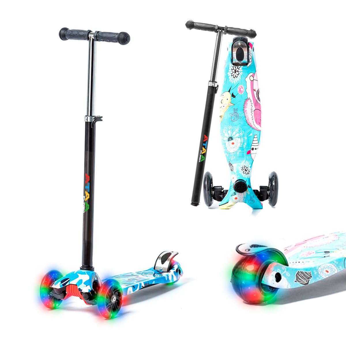 ATAA Flash 3 Wheel Scooter - Kids Scooter with 3 Wheels, Children's Scooter with Lights, 3 Wheels Scooter with Adjustable Handlebar, Gravity Twist, Scooter Ages 2-9