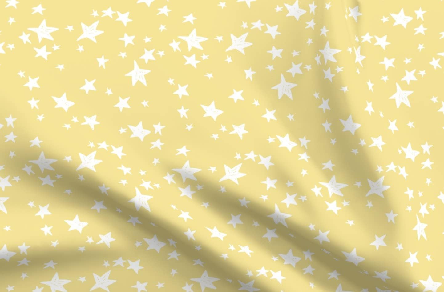 Spoonflower Fabric - Stars Lemon Yellow Star Pastel Nursery Fairy Celestial Printed on Upholstery Velvet Fabric Fat Quarter - Upholstery Home Decor Bottomweight Apparel