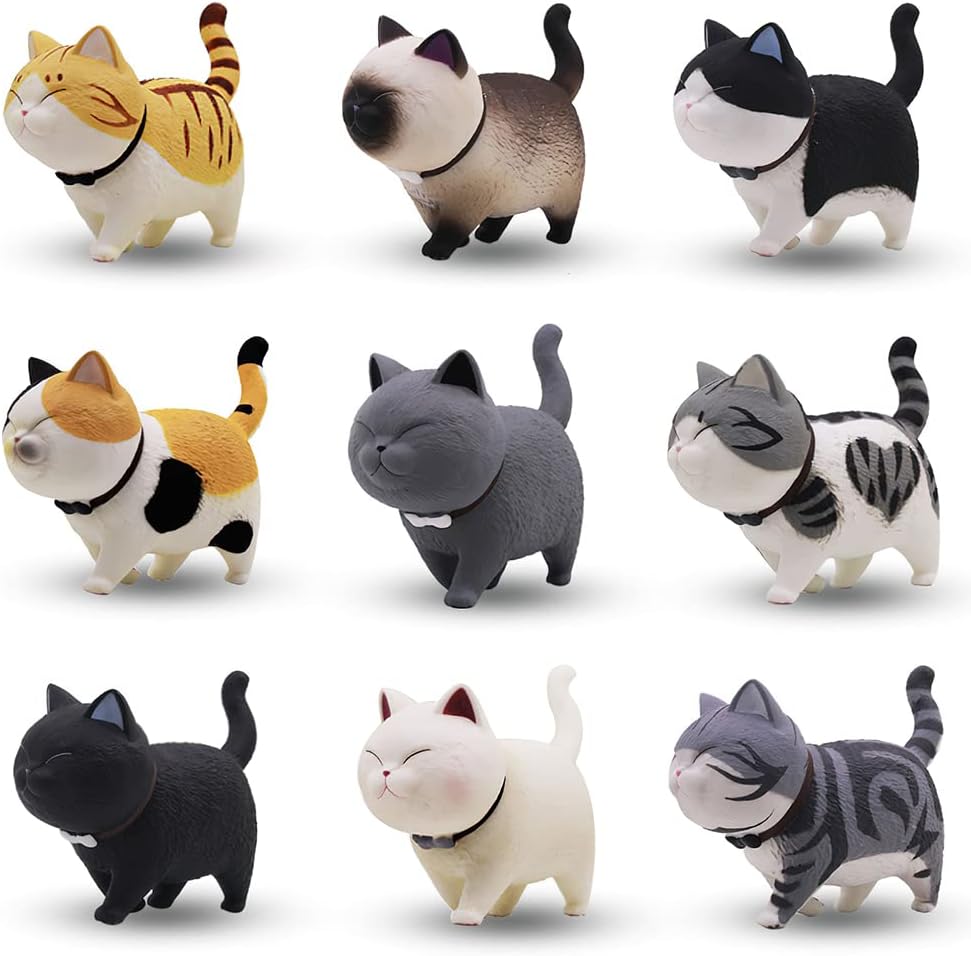 9 Pcs Cat Figure Miniature Mini Cat Figurines Set for Crafts,Cake Topper,Desk Decoration,Succulent Plant Pot Decoration and Birthday Gift