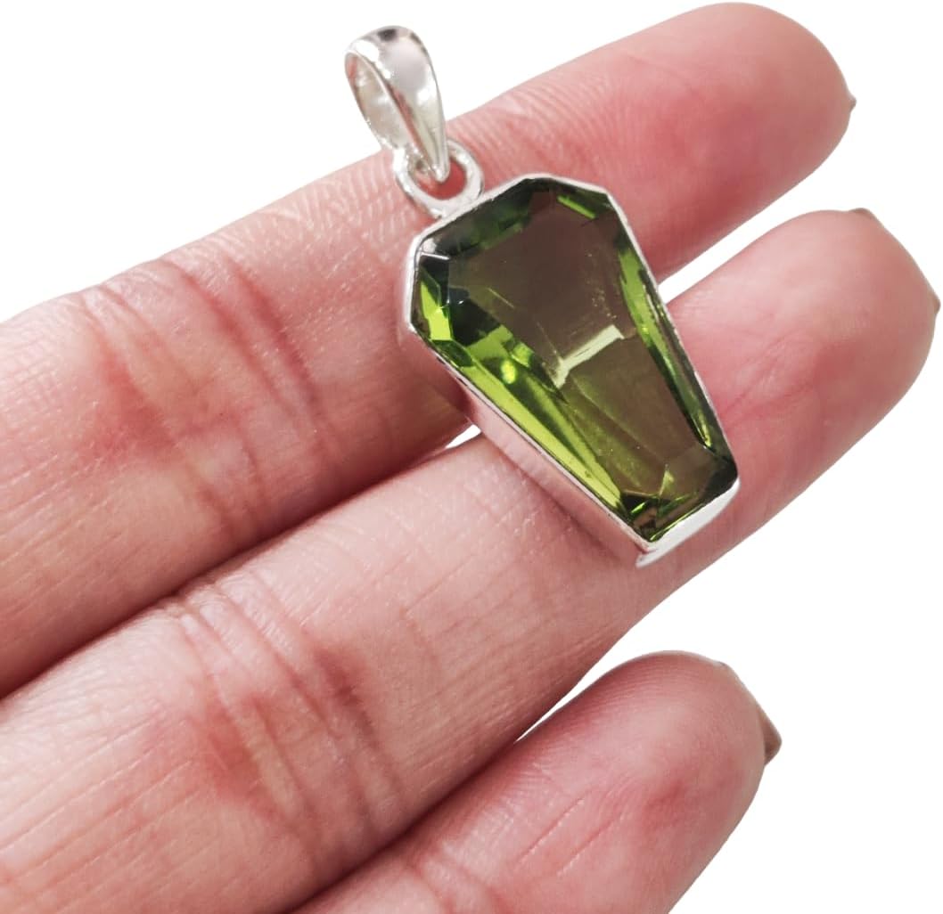 Peridot Pendant, Natural Peridot Pendant, August Birthstone, Womens Pendant Necklace, 925 Sterling Silver, Christmas, Thanksgiving, Mens Pendant, Handmade Jewelry, Coffin Shape Pendant