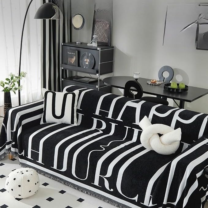 Housse de canapé avec pompon en chenille douce et lavable pour meuble d'angle - 2