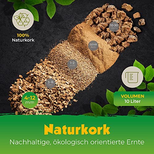10 Liter Korkgranulat, GROB (4-12 mm) (Kork-Substrat, Kork-Schrot) für Terrarien (Reptilien), Terrariensubstrat (Späne, Einstreu, Bodengrund) oder Dekoration/Modellbau