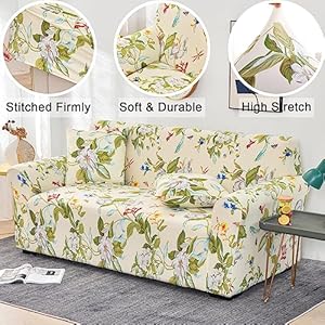 Stretch Couch Cover Printed Sofa Cover Sofa Protector for Loveseat Elastic Sofa Slipcover with 1 Pillowcase Spring Loveseat
