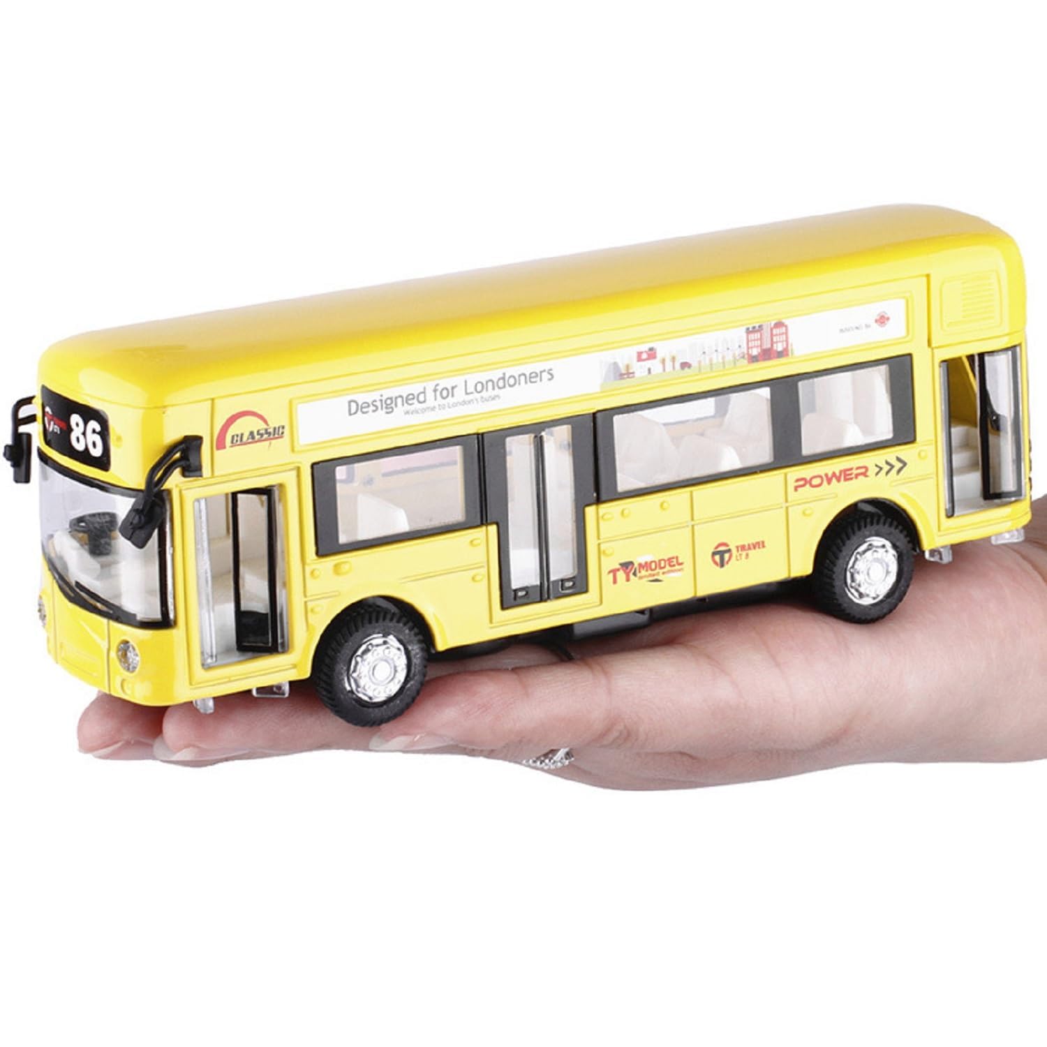 HERBASTRY 1:32 London Bus Alloy Sound and Light Open Door Collection Toy for Boys and Kids Diecast Metal Alloy London Double Decker Bus Car Model with Openable Doors Toy Carw 2