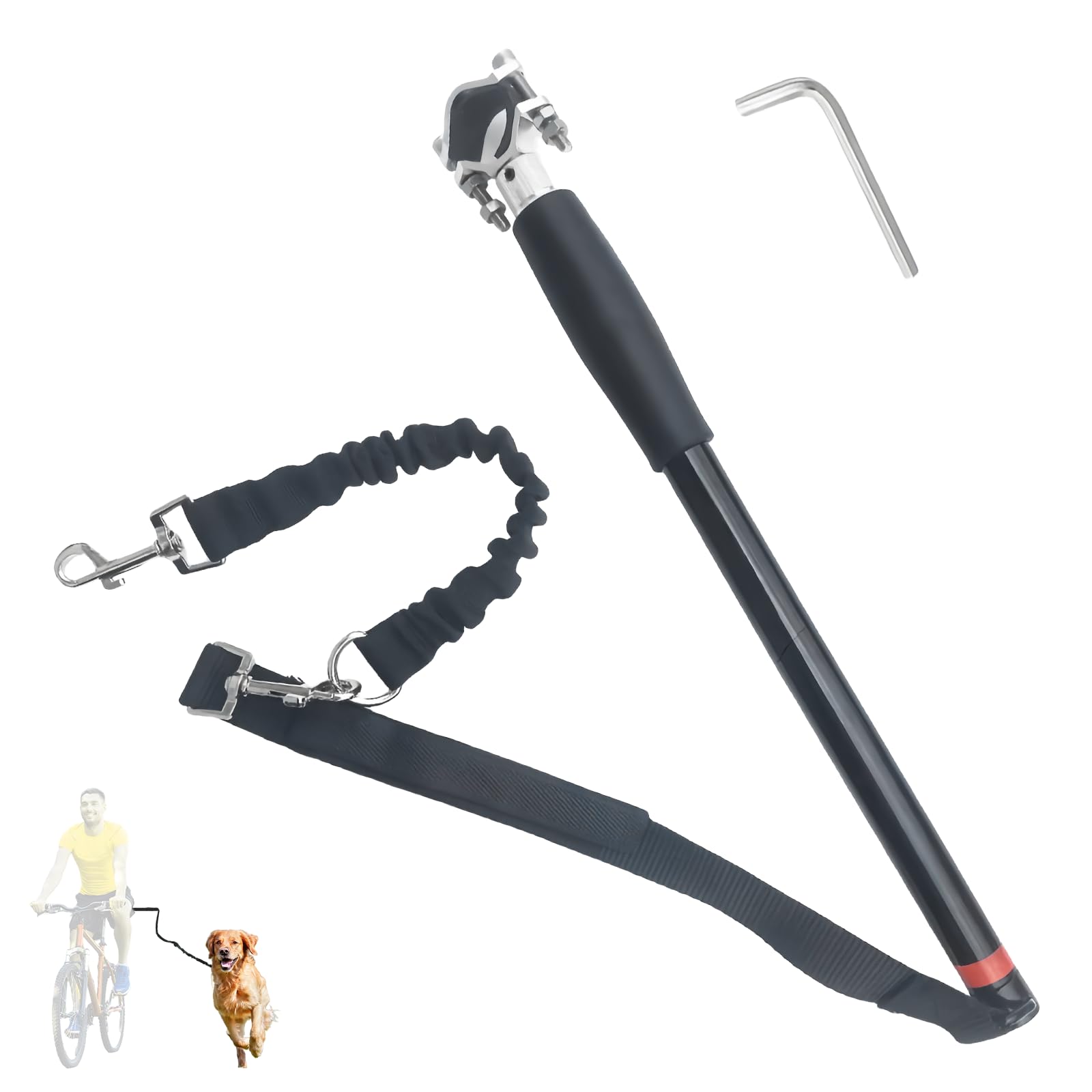 Correa de Bicicleta para Perro Manos Libres Retráctil con Llave Hexagonal y Junta de Goma - Para Entrenamiento