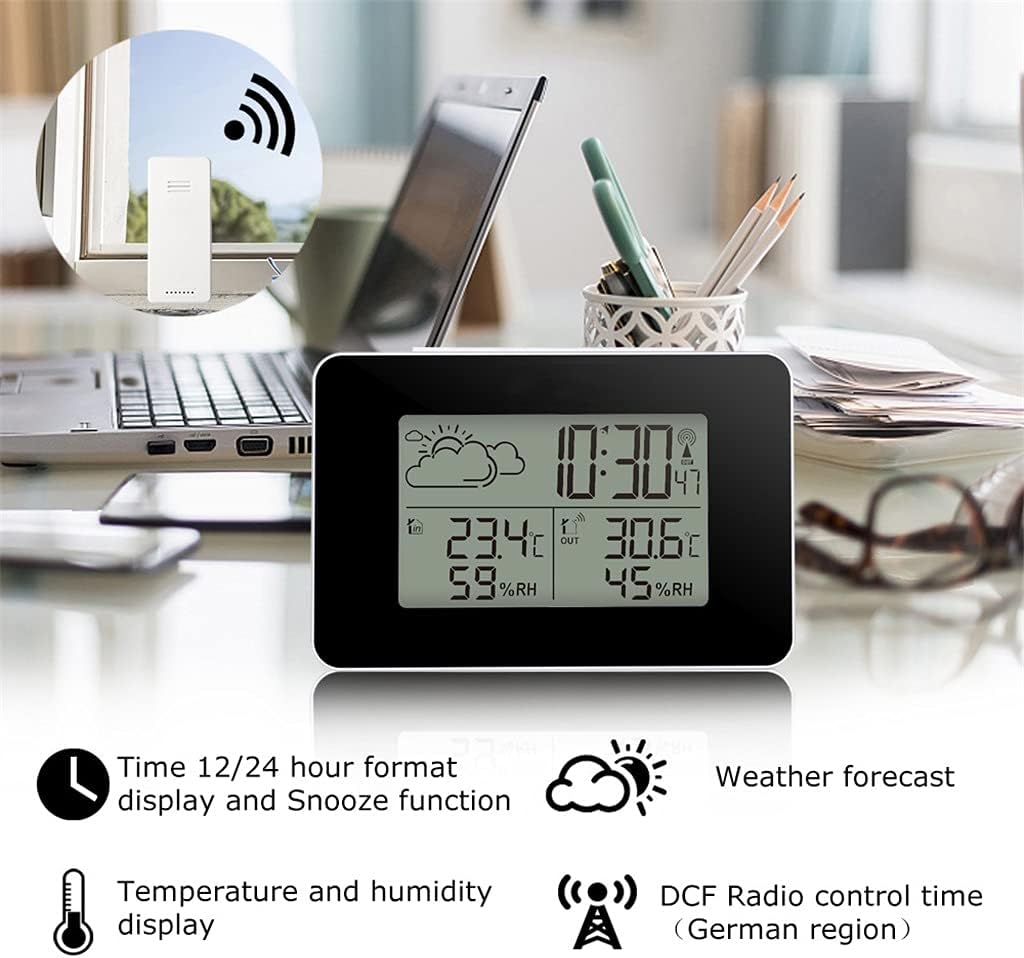 Digital Atomic Clock Weather Sattion LED Table Temperature Humidity Meter Barometer Desk Watch Alarm Snooze