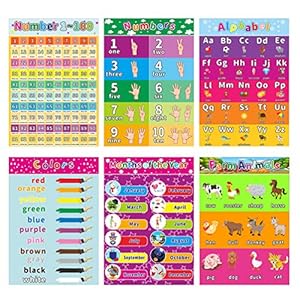 Healifty 6 stuks pedagogisch affiche voorschools onderwijs cijferalfabet colorsanimal poster voor kleuterscholen…