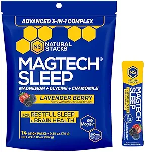 MagTech Magnesium Sleep Powder - Melatonin Free Sleep Aid w/ 3g Glycine - Magtein Magnesium L-Threonate, Glycinate & Taurate - Chelated Triple Complex - Supports Sleep & Brain Health* - 14 Servings
