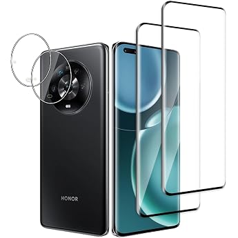 Tempered Glass Screen Protector for Honor Magic 4 Pro 3D Full Coverage 9H Hardness Anti-Oil Anti-Fingerprint HD Protective Glass Bubble-Free High Sensitivity Fingerprint ID Support Pack of 2 + 2
