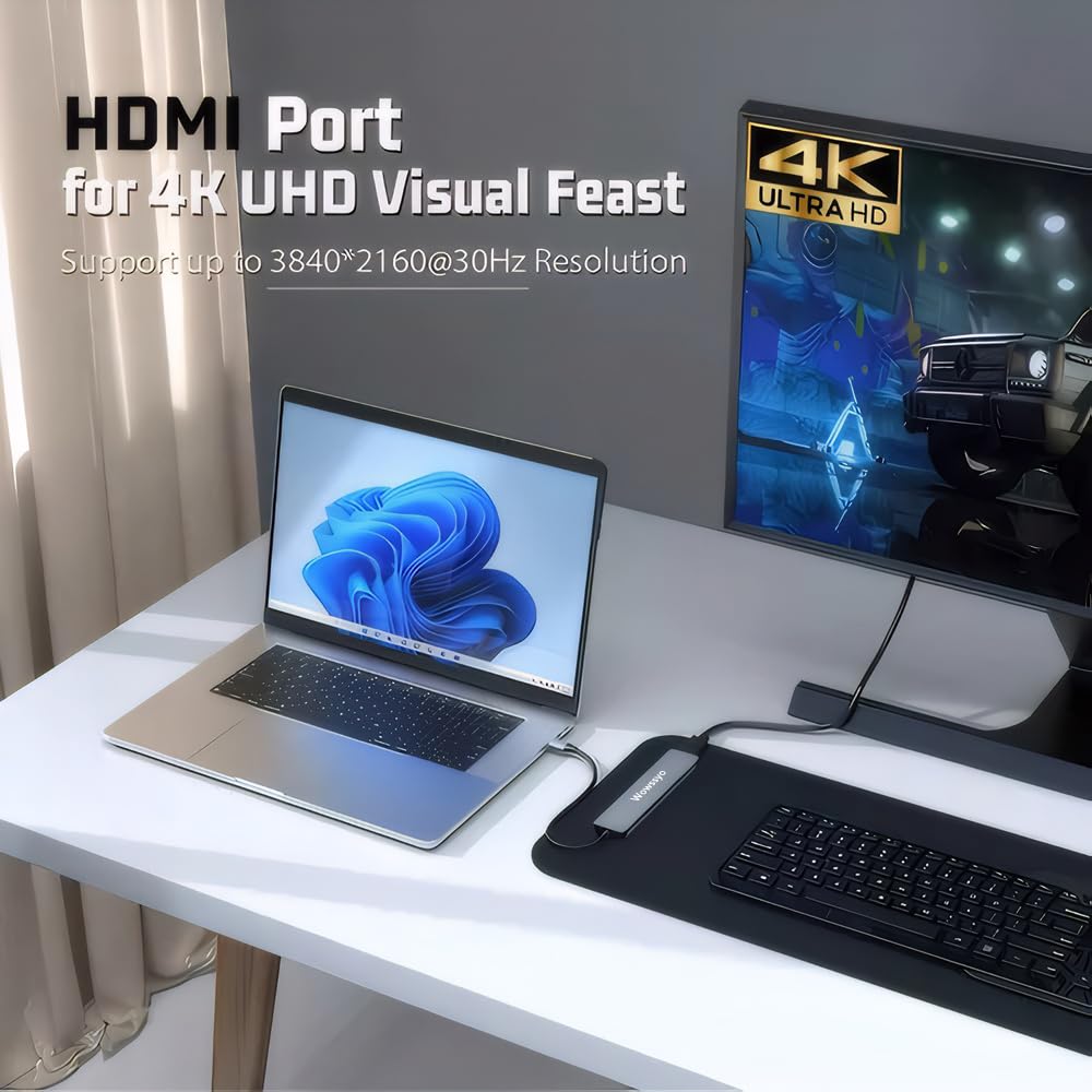 Wowssyo Hub USB C 7-in-1, Docking Station USB C, Multiporta USB Hub, 4K HDMI, 100W PD, USB 3.0, SD/TF, Adattatore MacBook M1 Air Pro, per iPad, Switch, Chromecast, Windows e altri dispositivi USB-C