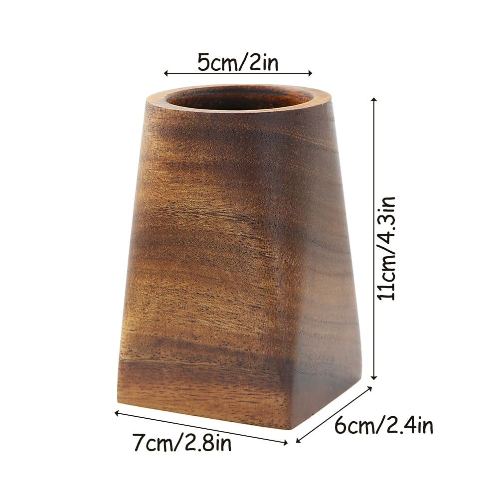 Boerni Walnut Wood Pen Holder,Simple Polygon Wooden Pencil Holder Cup Pen Container Holder Pen Pot Organizer Makeup Brush Holder for Kid Student Desk Office Library School Stationery Gift (Circular) - Image 2