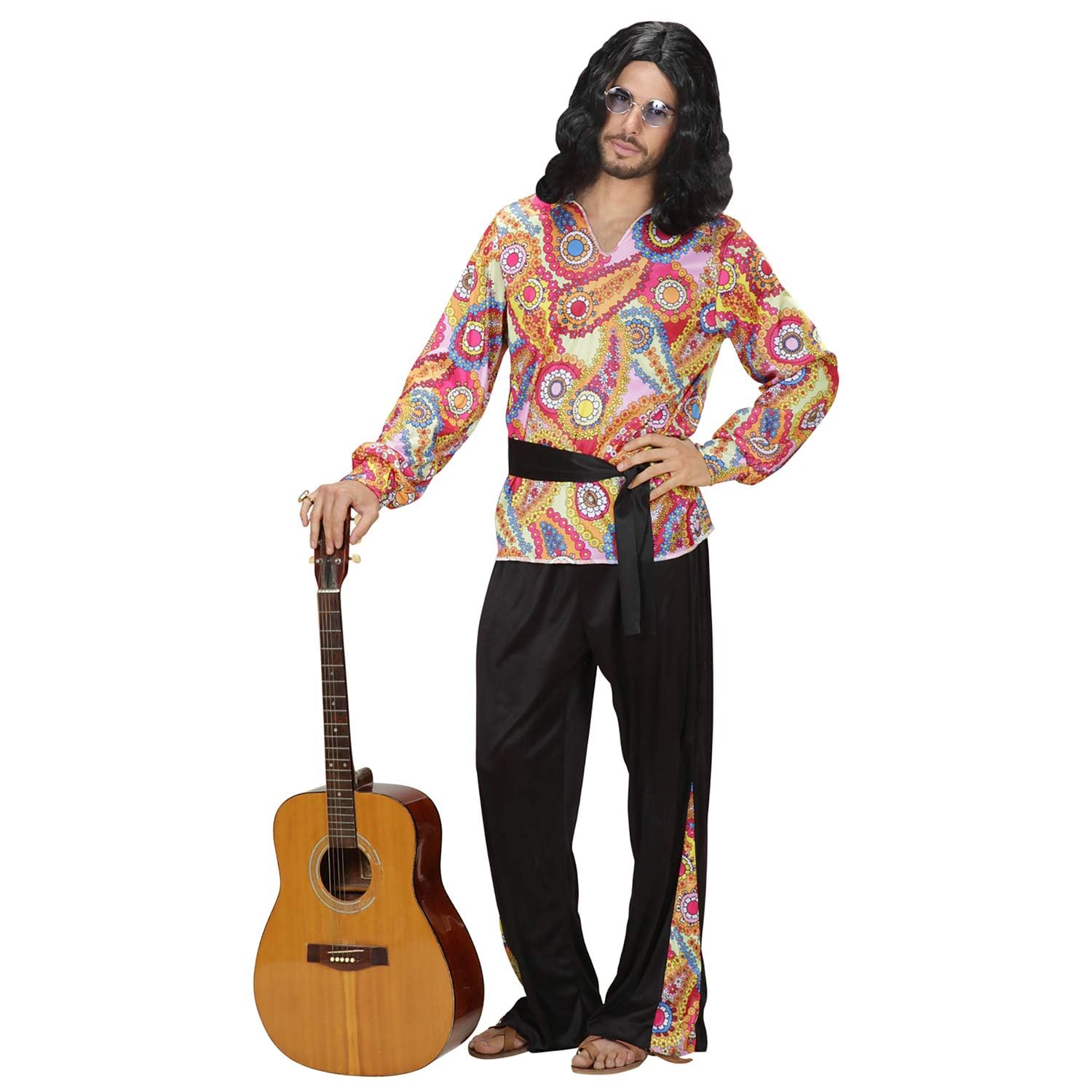 Widmann - Hippie Dude Costume, Shirt, Trousers and Belt, Flower Power, Fancy Dress, Carnival, Theme Party