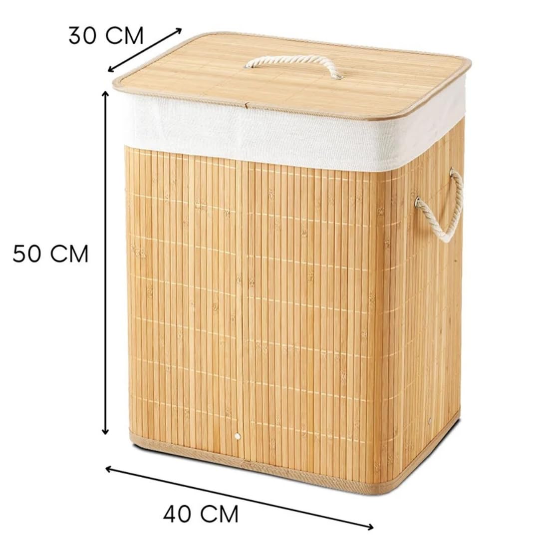 Cesto ropa sucia plegable de bambú Natural Rectangular 50x40x30cm