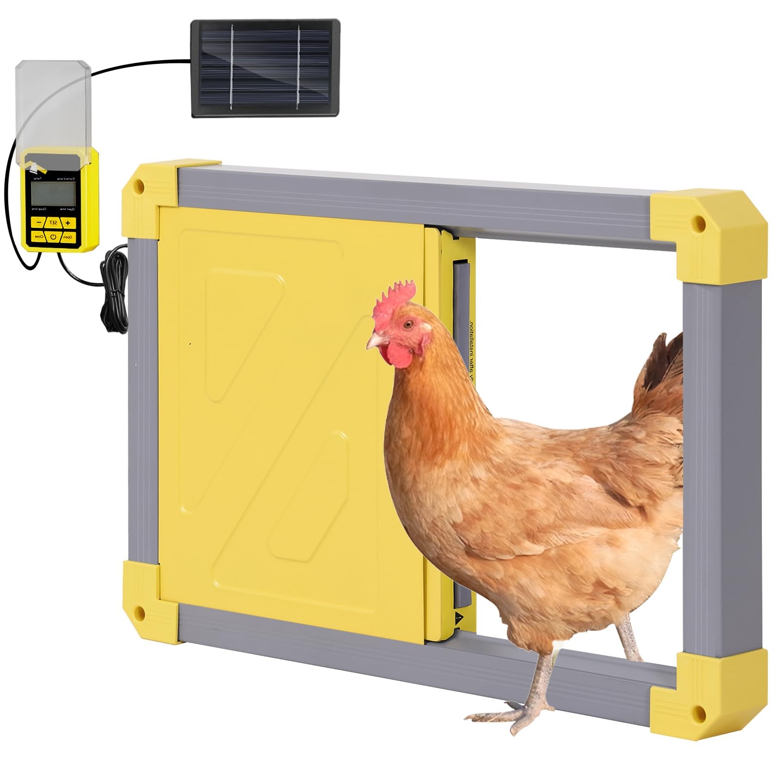 Automatic Chicken Coop Door, Solar Powered Automatic Chicken Door with Timer Mode, Battery Powered LCD Screen, Anti-Pinch Design, Waterproof, Easy
