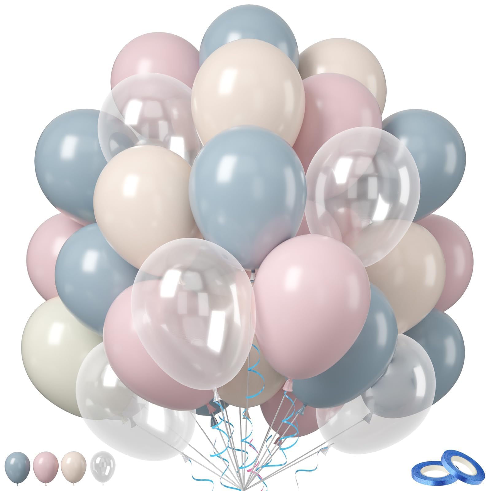 Dusty Pink Blue Balloons, 50PCS 12Inch Gender Reveal Balloon Set with Mist Blue Pink Sand White Transparent balloon for Boy or Girl Gender Reveal Baby Shower Wedding Party Decoration
