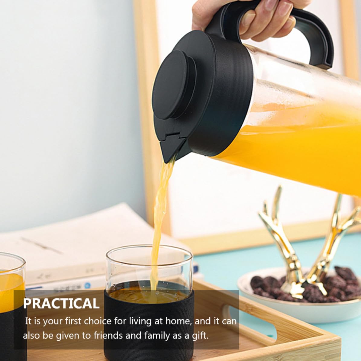 BESTYASH Jarra de Agua de Vidrio Transparente con Asa para Té y Jugo Resistente Altas Temperaturas Gran Capacidad para Uso Diario y Reuniones