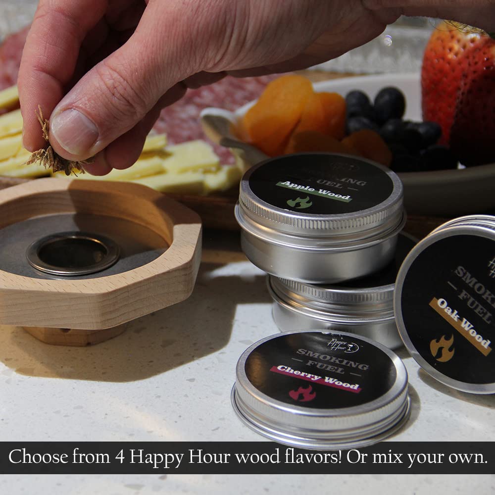 Happy Hour Cocktail Smoker Kit with Portable Touch including Oak, Cherry, Hickory, and Apple Wood Chips