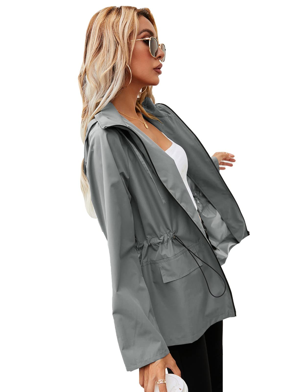 Genérico Chaqueta Mujer-Abrigo Jacekt Con Cintura Con Capucha Para Mujer Abrigo Impermeable Con Cremallera Para Exteriores Chaqueta De MontañIsmo Chaqueta Larga Con Bolsillo SóLido