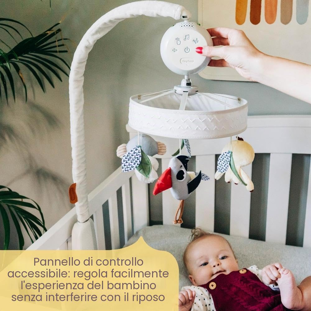 Tiny Love Boho Chic Giostrina culla neonato, giostrina musicale lettino con 17 melodie, suoni della natura e rumore bianco, timer spegnimento automatico, luce led, collezione boho chic