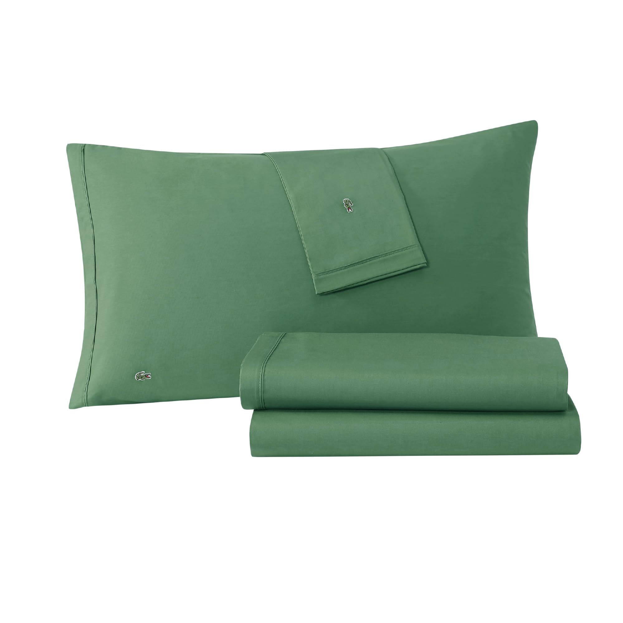 Photo 1 of Lacoste 100% Cotton Percale 4-Piece Sheet Set – Crisp Cool Breathable All-Season Bedding, Oeko-Tex Certified, Soft Matte Finish, Durable Premium Cotton – Solid, Green, Full