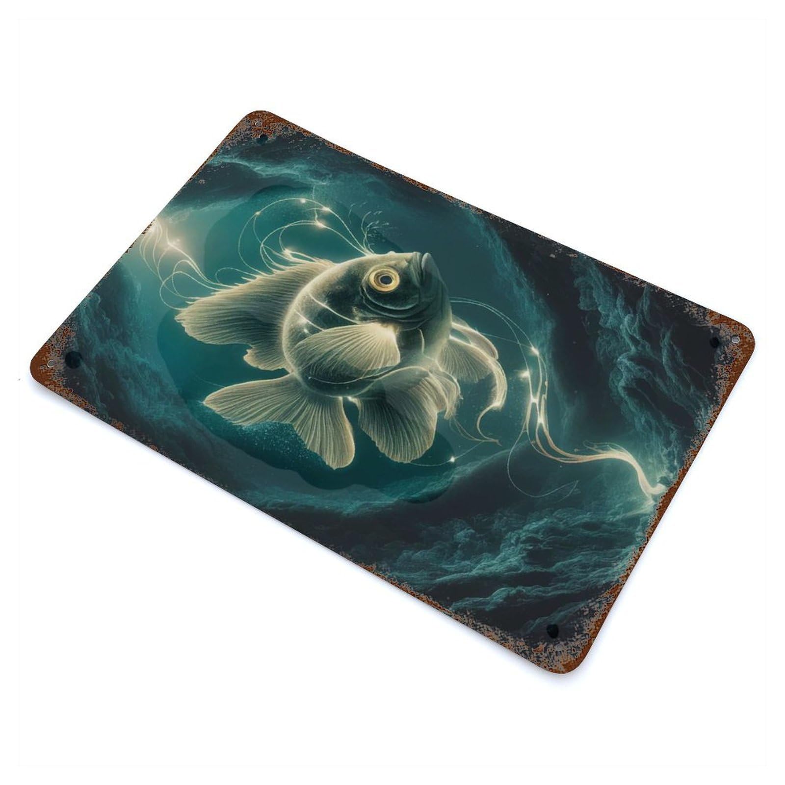 Decorative Tin Sign with Cosmic Betta Design 11.8"x7.9", for Garage, Bar And Workshop Decor, Farmhouse Wall Decor