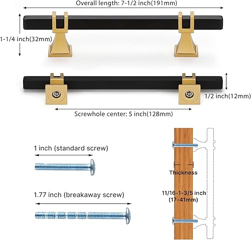 Miniatura 2 de Haliwu Paquete de 20 tiradores de gabinete negros, manijas de gabinete negras y doradas, tiradores cuadrados para cajones, manijas de armario de