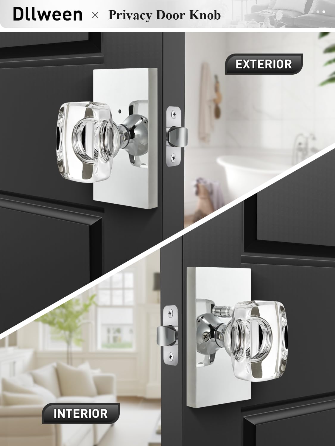 Newliplace Boutons De Porte D'intérieur En Chrome Poli, Boutons De Porte En Verre Cristal Avec Serrure Pour Salle De Bain, Chambre à Coucher