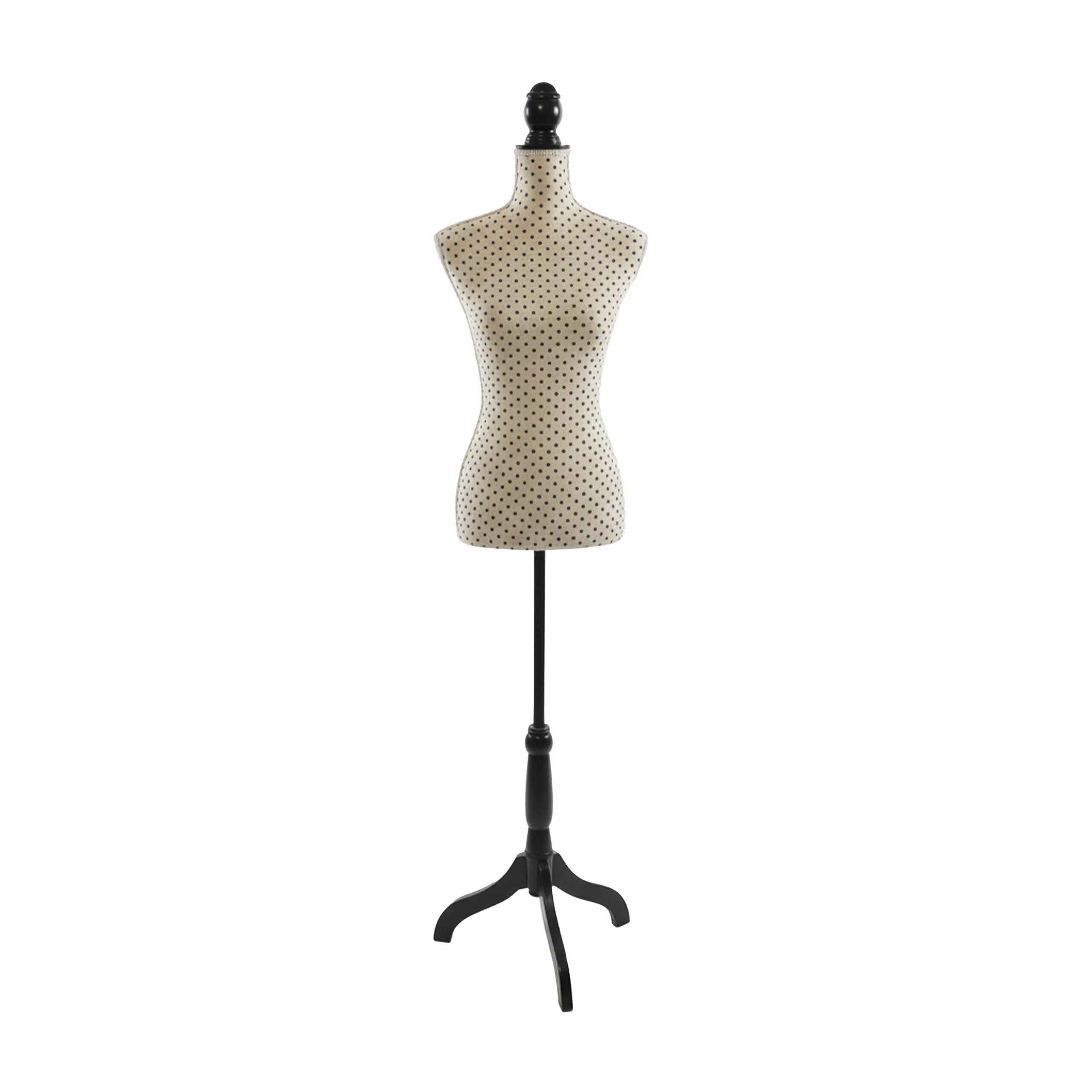 Relaxdays Manichino da sarta, Donna, Taglia 36/38, Regolabile 130–167 cm, a Pois, Base in Legno