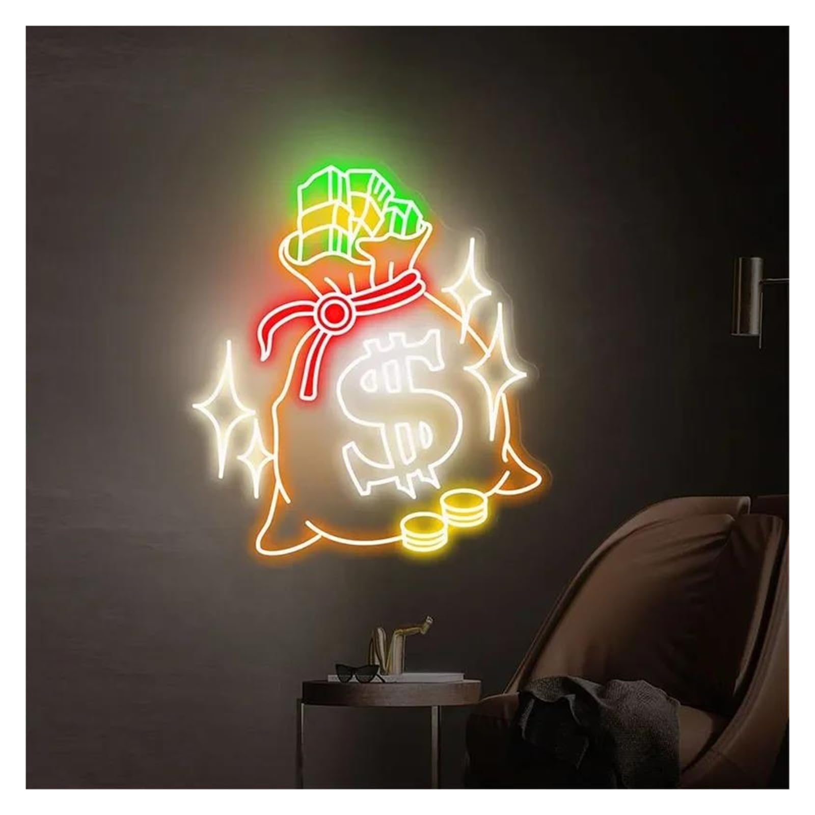 Shouxi C Sign Lamp Money Neon Sign Game Room Home Wall Decor Decoration 55Cm(C)