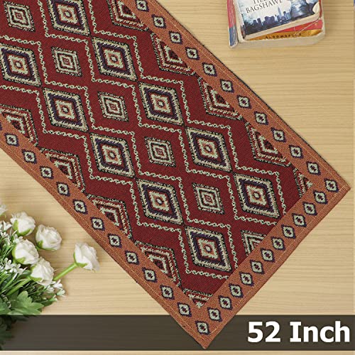 Image of HOKIPO Cotton Jacquard Dining Table Runner 6 Seater, 12X52 Inches (In-531-D2), Red