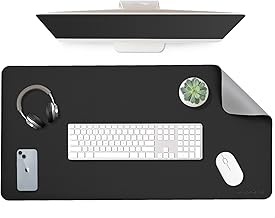 Aropana Vegan Leather Desk Mat | Large Reversible Mouse Pad & Computer Table Protector | Dual-Side Waterproof Extended Laptop Pad with Edge-Stitched Design (35.4 x 17.7 inch, Black and Grey)