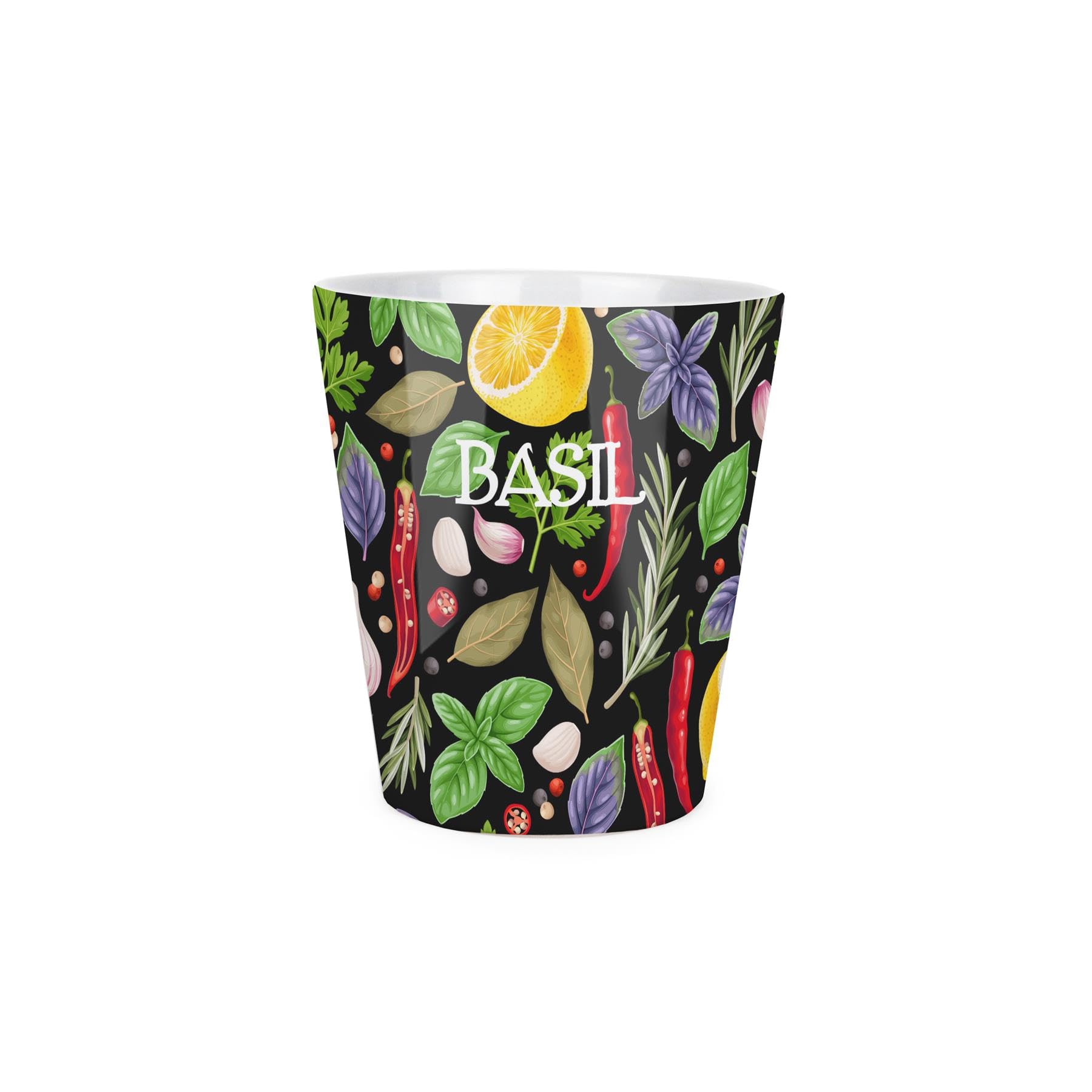 Purely Home Basil Herbs Plant Pot - Cooking Ingredients Small Ceramic Indoor Plant Pot With Drainage Hole - Homeware Gift 9Cm Diameter Flower Pot