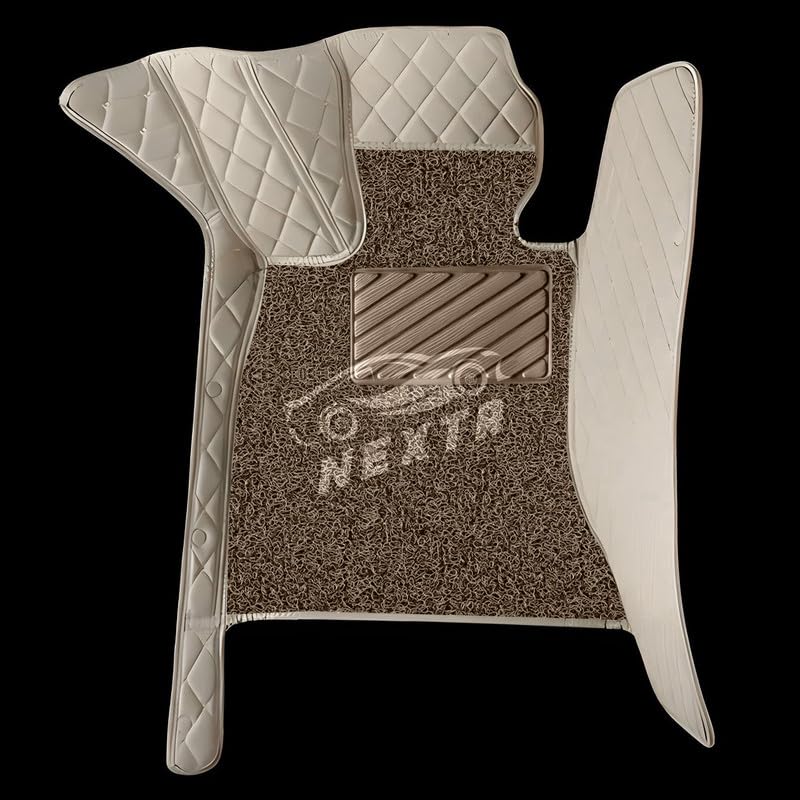 Image of NEXTA Premium Faux Leather 7D Car Floor Mats for MG Majestor - 7 Seater (All 3 Rows) || Luxury Leather with Grass Mat Complete Set || 100% Waterproof and Washable (Color Biege)