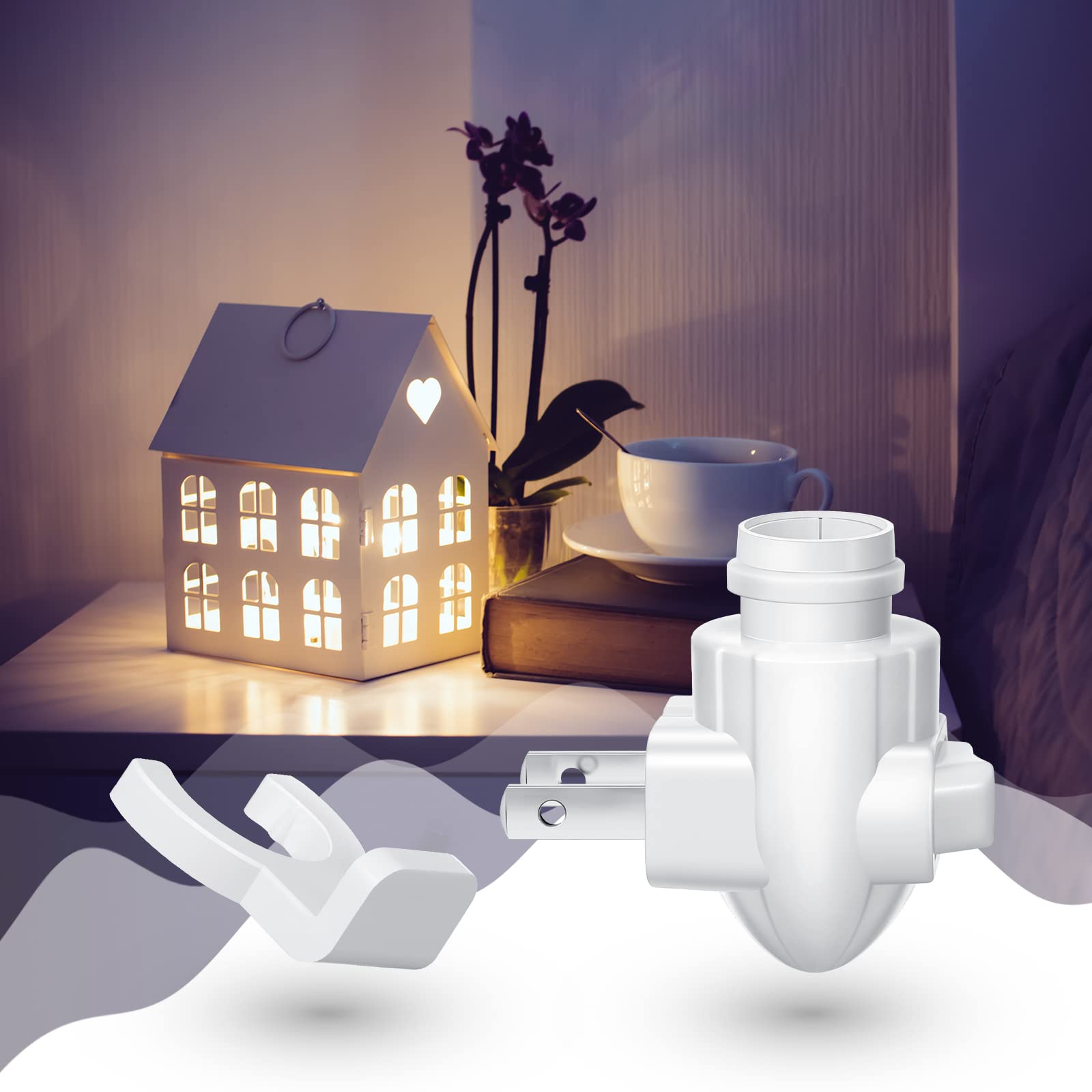 20 juegos de módulos de luz nocturna enchufables con base de luz nocturna blanca con clip de montaje de sombra, luces de plástico, base giratoria para hacer tu propia decoración 7
