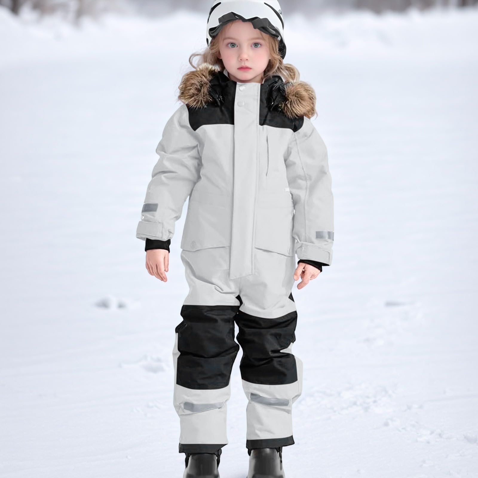 Tute da Neve Bambino e Ragazzi, Tute da Sci Bambine e Ragazze, Tuta da Neve di un Pezzo Bambini Invernale Outdoor Antivento Impermeabile e Traspirante Calda Tuta con (Light Gray, 14-15 Years)