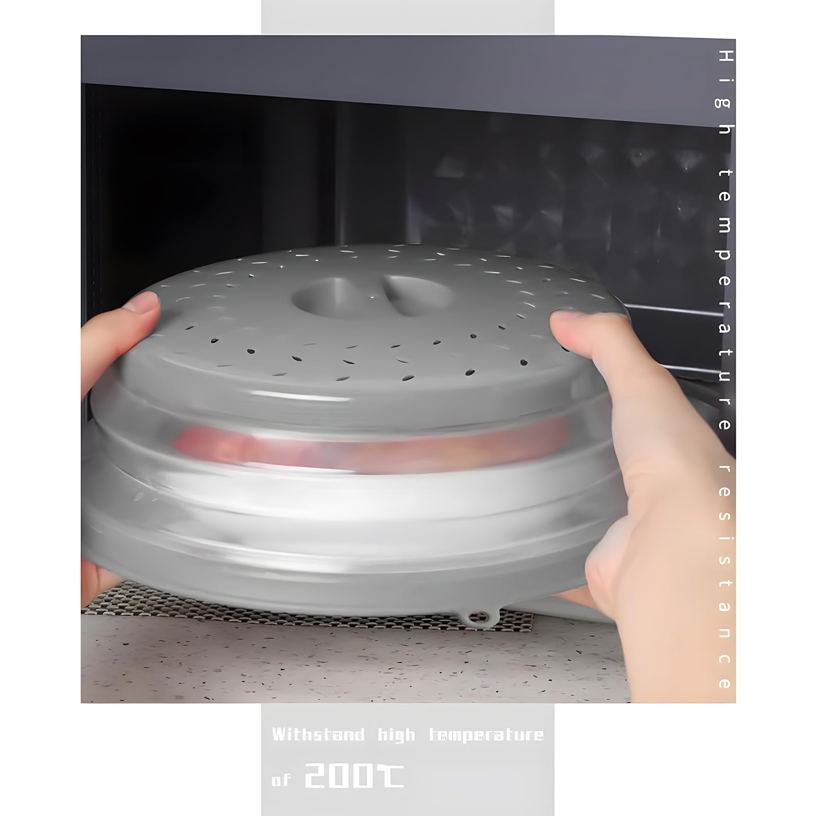Tapa Microondas Plegable, Libre BPA, Con Asa y Ventilación, Plástico Gris