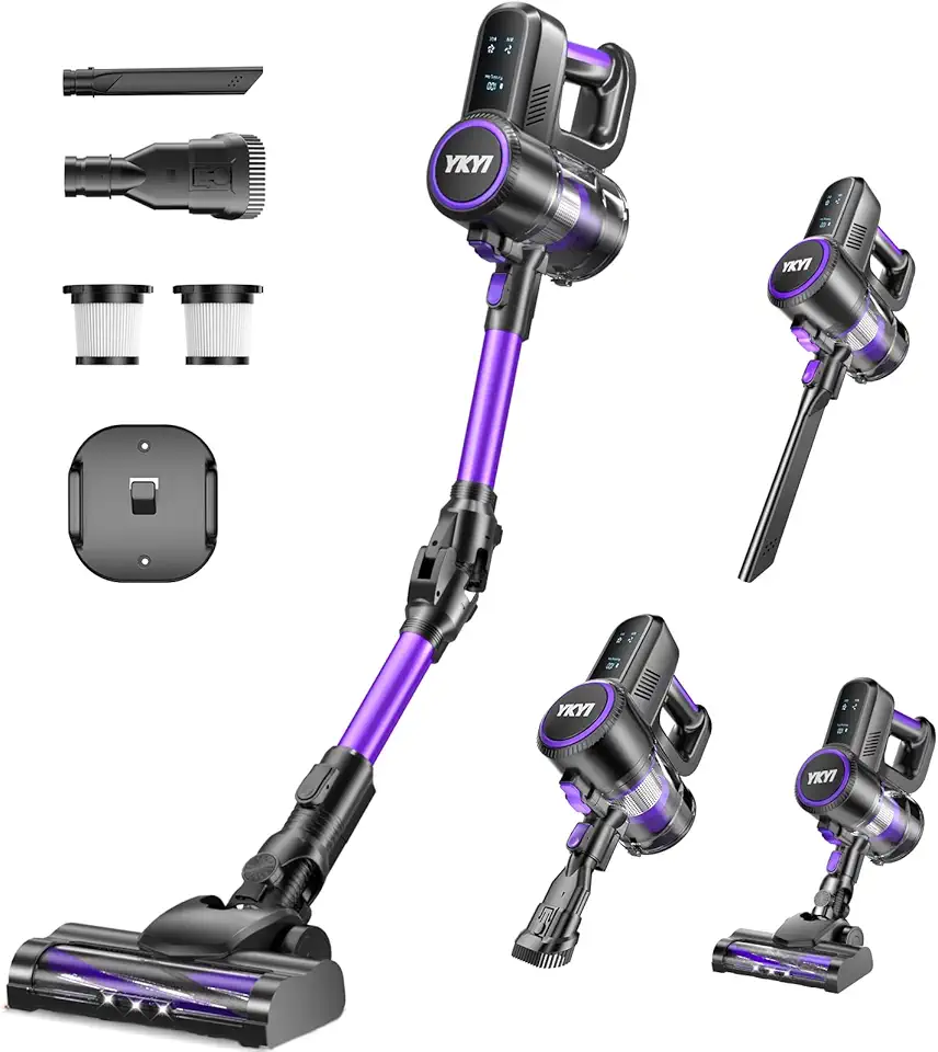 YKYI Cordless Vacuum Cleaner, 40KPa Suction 450W Motor with 2 Modes, 50-Min Runtime & Foldable Design, Cordless Stick Vacuum with LED Display for Home Hard Floors/Pet Hair(Royal Purple)
