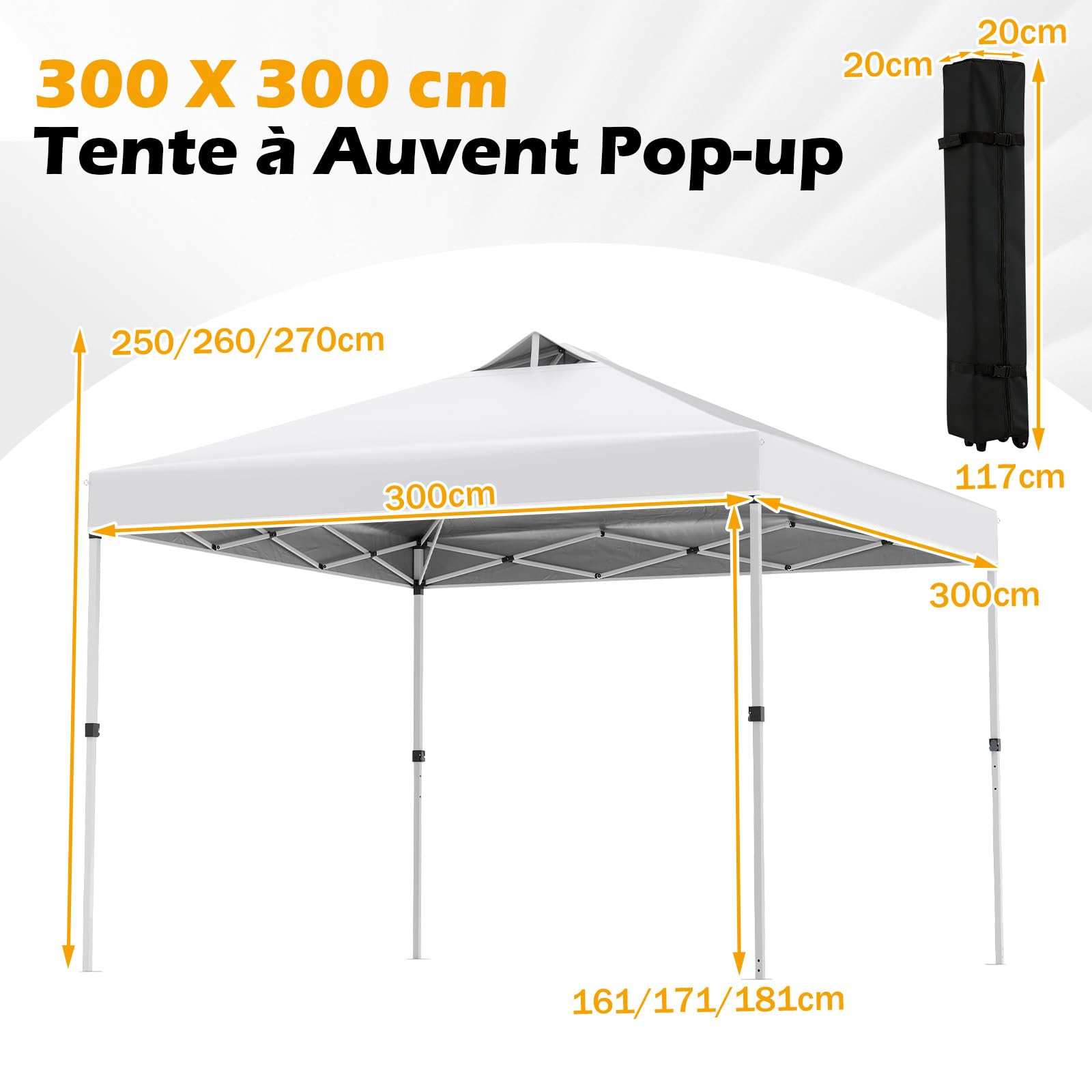 COSTWAY Tonnelle Pliante 3x3 m, Tonnelle de Jardin Exterieur, Montage Instantané, Toit à Revêtement Argenté, Anti UV, 4 Sacs de Sable, Sac à roulettes, Tente pour Camping, Plage, Fête (Blanc)