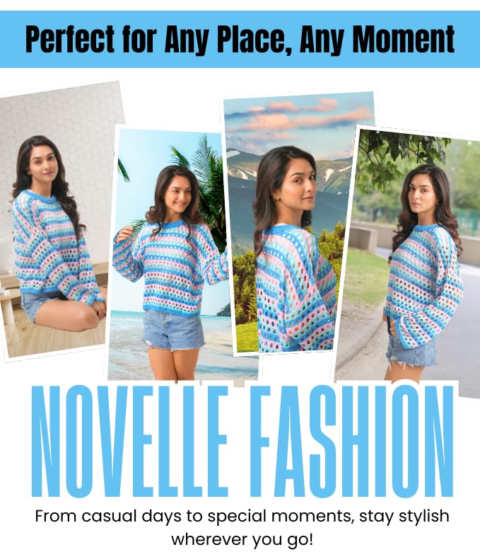 Novelle Hollow Out Crochet Tops for Women | Open Knit Sweater for Both Spring and Summer | Full Sleeves Open Stitch Sweaters4