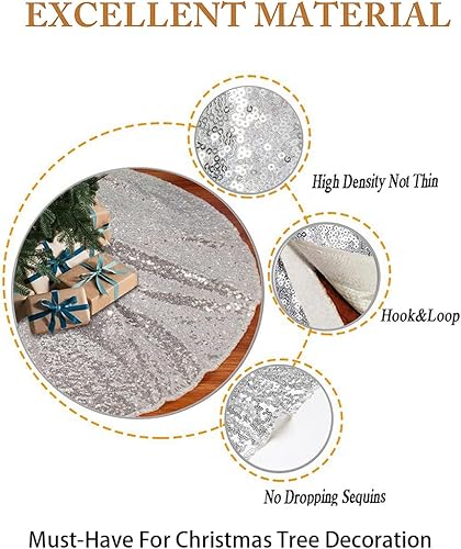 Miniatura 4 de ShinyBeauty - Falda de árbol de Navidad bordada y con lentejuelas de 24.0 pulgadas, falda de árbol de Navidad de poliéster para decoración de Navidad