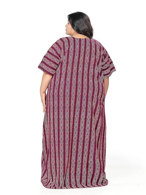 Image of Tout ENSEMLE Women's Cotton Printed Maxi Nighty - Plus Size Nightwear 3XL, Comfortable Lounge Dress for Ladies, Soft Breathable Sleepwear - Floral Design, Summer Night Gown