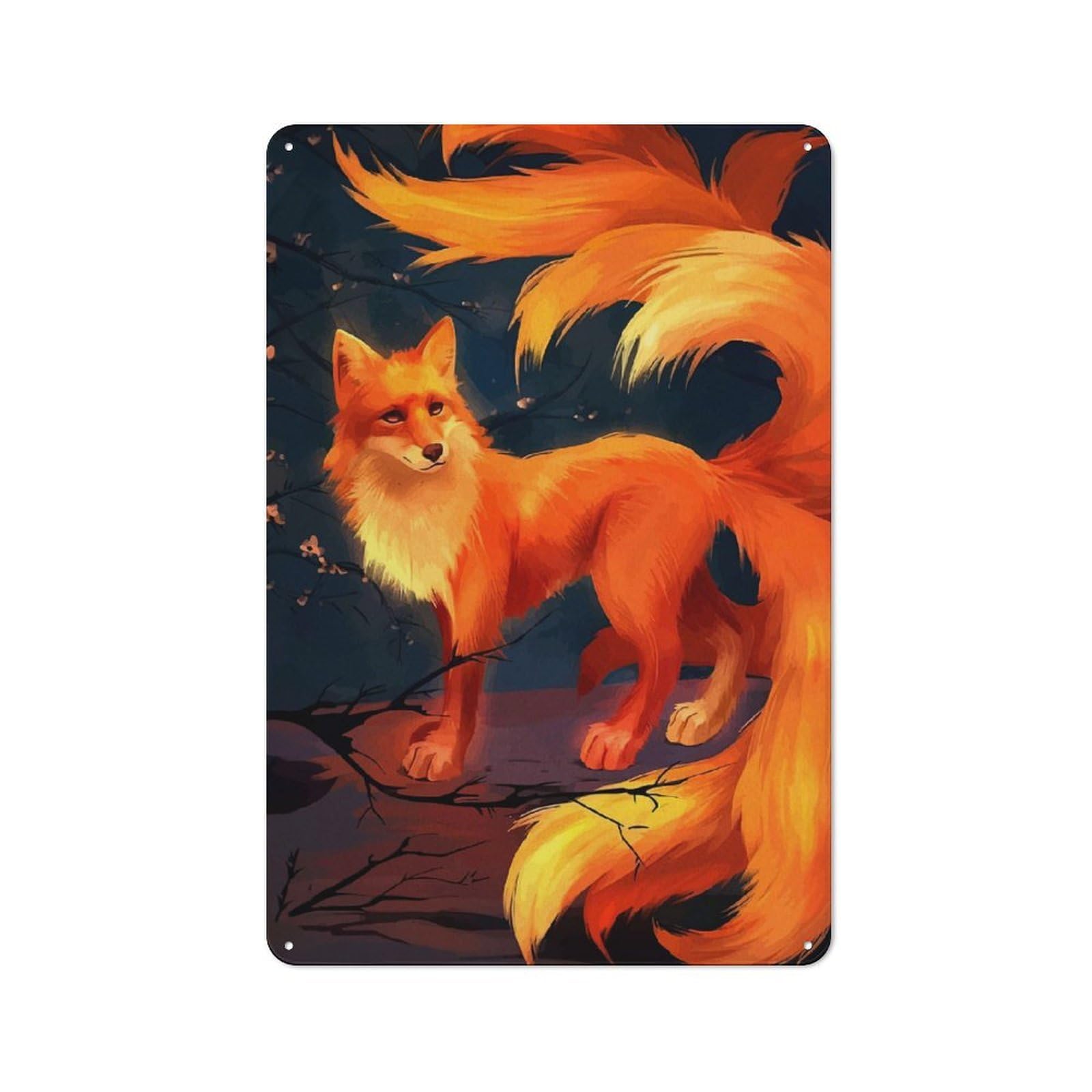 Junmoney Style-20 Nine-Tailed Fox Digital Art Retro Metal Wall Sign 30X20cm For Living Room Or Hallway, For Collectors Decorating Living Rooms And Hallways
