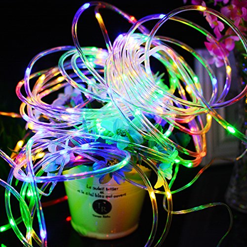 Solar Rope String Lights Waterproof 33ft 100 LED Copper Wire Outdoor Fairy String Light Solar Powered Christmas Decoration light Ambiance Lighting for Halloween Patio Garden Party Wedding(Multi-Color)