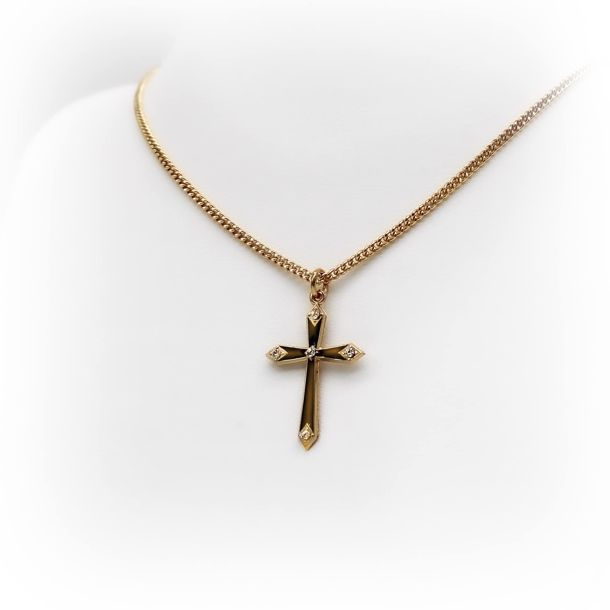 Fratelli Bonella | Collana con Croce in Argento 925 - punti luce in Cristallo Swarosky - finitura placcata in oro 16 Kt – Girocollo da 45 cm in Argento Inossidabile | Made in Italy