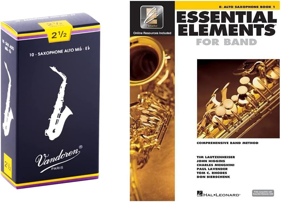 Vandoren SR2125 Alto Sax Traditional Reeds Strength 2.5; Box of 10 & Essential Elements Band with EEi: Eb Alto Saxophone, Book 1