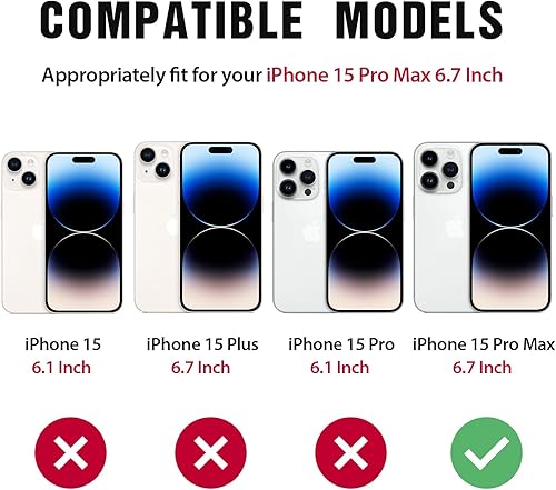 Miniatura 2 de VEGO Armor - Funda para iPhone 15 Pro Max 5G 2023, funda de cámara deslizante y funda de clip para cinturón y soporte magnético de 360 con anillo de